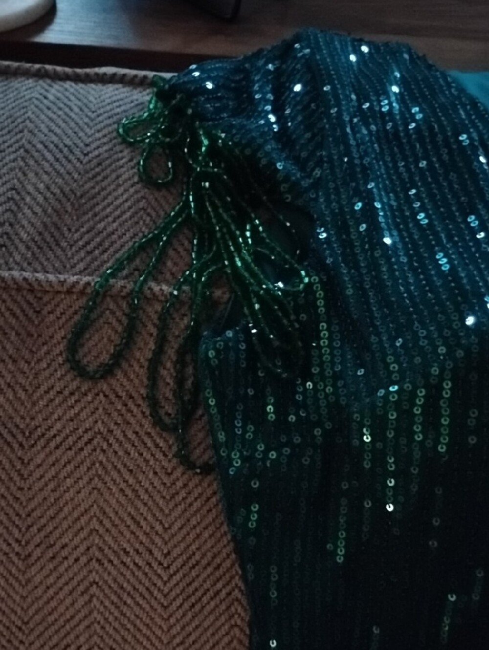 Emerald Green Sequin Evening Dress - Picture 5 of 7